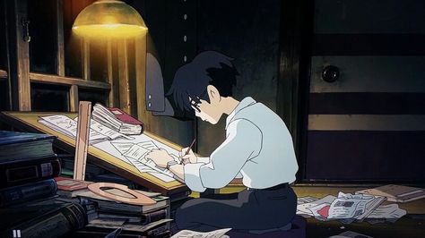 Jiro Horikoshi's bedroom study in The Wind Rises. Wallpaper Ghibli, Ghibli Background, Whats Wallpaper, The Wind Rises, Studio Ghibli Background, Ghibli Aesthetic, Wind Rises, Studio Ghibli Characters, Ghibli Artwork