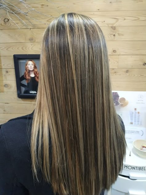 Mini Highlights On Brown Hair, Bond Highlights On Brown Hair, Half Head Highlights Light Brown Hair, Caramel Lowlights On Brown Hair, Full Head Foils On Dark Hair, Dark Brown Hair Blonde Highlights, Dark Brown Hair With Highlights Blonde, Micro Highlights, Half Head Foils