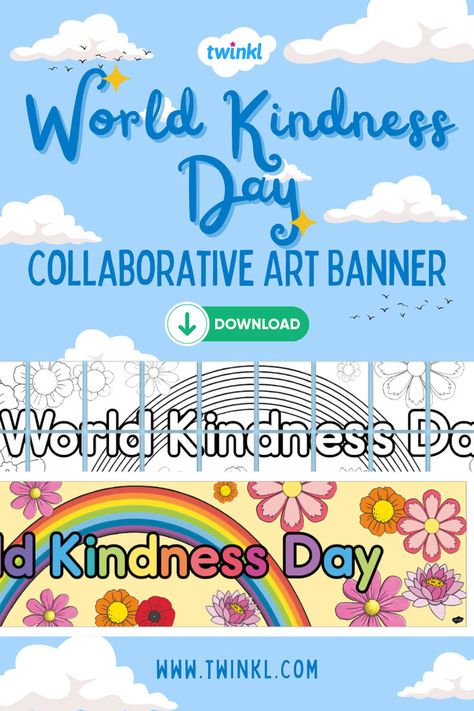 World Kindness Day Collaborative Art Banner Class Artwork, Art Banner, Kindness Day, World Kindness Day, New Years Traditions, Classroom Activity, Collaborative Art, Creative Classroom, 100 Days Of School