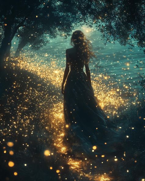 With every step she takes, the fireflies gather, lighting her path as if drawn to the magic in her soul✨🌙✨ Goodnight 😴 . . . . #chasingfireflies #lightningbugs #goodnightinstagram #dailyaiart #aidaily #dailyai #aiartcommunity #fantasyartwork #magicalnight Magic Waterfall, Sleep Magic, Firefly Path, Fairies Flying, Chasing Fireflies, A Wrinkle In Time, Wallpaper Nature, Girl Running, Dark Forest