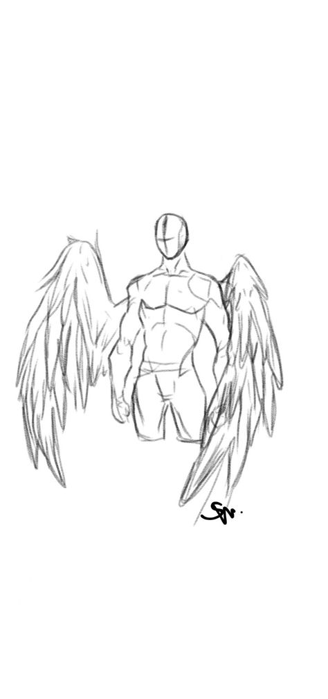 Men With Wings Drawing, Winged Figure Reference, Drawing Body Poses With Wings, Angel Anatomy Drawing, White Wings Drawing, Demon With Wings Drawing, Man Angel Drawing, Angel And Demon Drawing Reference, Demon Base Drawing Male