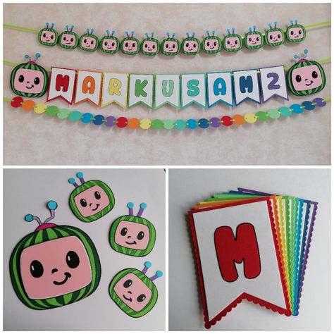 Cocomelon Classroom Theme, Cocomelon Party Decorations Diy, Cocomelon Diy Party Ideas, Coco Melon Birthday Party Ideas Diy, Cocomelon Diy Decorations, Diy Cocomelon Decorations, Cocomelon Birthday Party Ideas, Cocomelon Banner, Cocomelon Party Ideas