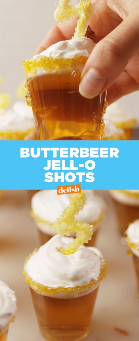 These Butterbeer Jell-O Shots Are Magical AF Butterbeer Pudding Shots, Geek Recipes, Tailgate Recipes, Harry Potter Marathon, Jell O Shots, Harry Potter Butter Beer, Butter Beer, Wizard Party, Aussie Food