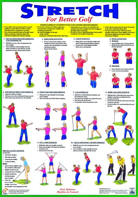 Golf Strength Training, At Home Weight Training, Golf Exercises Flexibility, Yoga For Golfers, Golf Stretches, Home Weight Training, Golf Backswing, Golf Basics, Exercise Chart