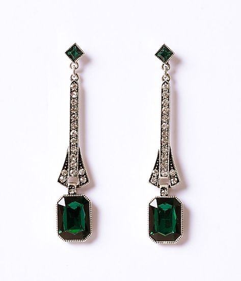 New 1920s Costume Jewelry- Earrings, Necklaces, Bracelets Deco Style Emerald  Silver Crystal Drop Post Earrings $14.00 AT vintagedancer.com Flapper Accessories, Avon Vintage, Chanel Vintage, Deco Jewelry, Silver Jewelry Handmade, Silver Crystal, Crystal Drop, Art Deco Jewelry, Silver Drop Earrings