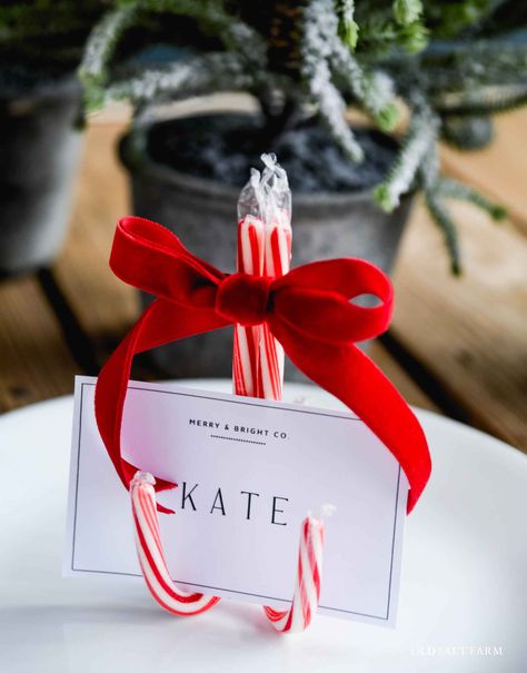 Candy Cane Place Card Holders | Old Salt Farm Candy Place, Christmas Favors, Holiday Table, Holiday Tables, Place Card, Christmas 2024, Merry And Bright, Card Holders, Holiday Cheer