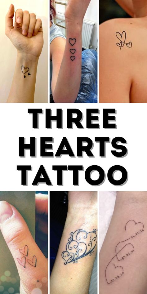 Tattoo Designs For Sisters, Hearts Tattoo Designs, Three Hearts Tattoo, Sister Heart Tattoos, Flower Ankle Tattoo, Family Heart Tattoos, Heart Key Tattoo, Unique Sister Tattoos, Blue Flower Tattoos