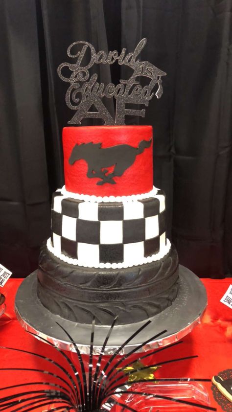 Ford Mustang graduation cake Mustang Cars Birthday Cake, Mustang Cakes For Men, Mustang Birthday Party, Mustang Birthday Party Ideas, Mustang Cake Ideas, Mustang Birthday Cake, Ford Mustang Cake, Mustang Cake, 21st Cakes