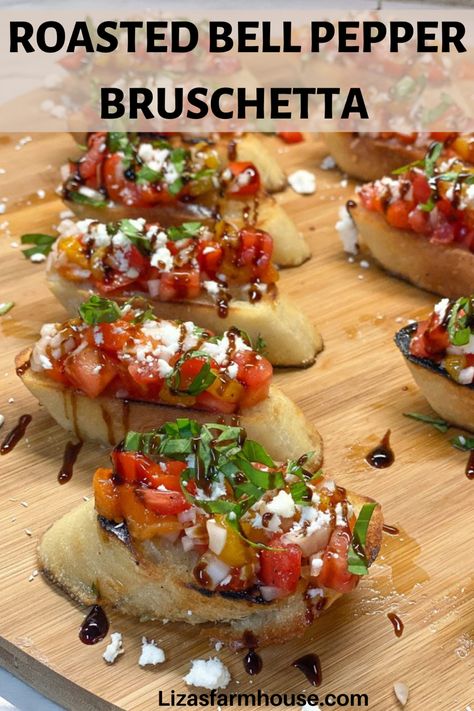 Bell Pepper Bruschetta, Bruchetta Appetizers, Italian Appetizers Easy, Easy Bruschetta Recipe, Easy Bruschetta, Feta Cheese Recipes, Peasant Food, Crostini Recipes, Mini Sweet Peppers