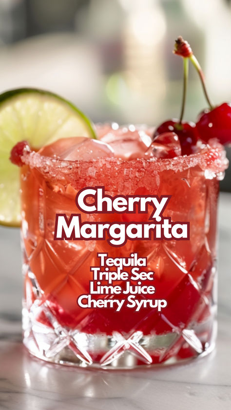 Cherry Margarita Kitty Cocktail Recipe, Cherry Vodka Sour Recipe, Tequila Cocktails Recipes, Triple Sec Drinks, Margaritas Recipes, Cherry Cocktails, Margaritas With My Senoritas, Tipsy Bartender Recipes, Cherry Margarita