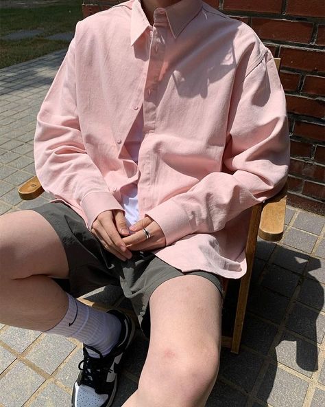 Pink Outfit Men Summer, Pink Button Up Shirt Outfit, Pastel Outfit Men, Coquette Men, Pink Shoes Outfit, Outfit Inspo Men, White And Black Shoes, Button Up Shirt Outfit, Pink Outfits Aesthetic