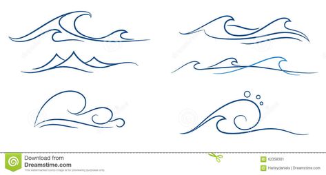 Simple Waves Set Stock Vector - Image: 62358301 Pinstripe Tattoo, Ocean Waves Illustration, Pegasus Tattoos, Waves Illustration, Simple Wave Tattoo, Wave Drawing, Linear Art, Wave Tattoo, Theme Tattoo