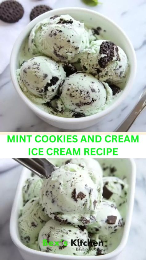 Mint Cookies And Cream Ice Cream Recipe – Bex’s Kitchen Mint Oreo Ice Cream, Cookies And Cream Ice Cream, Cookie Crunch, Mint Oreo, Oreo Ice Cream, Cream Ice Cream, Mint Cookies, Food Dye, Ice Cream Recipe