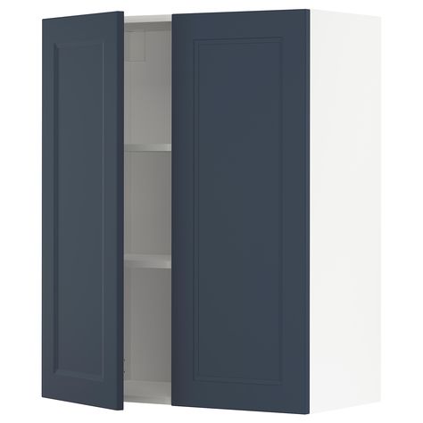 METOD Wall cabinet with shelves/2 doors - white Axstad/matt blue - IKEA Ikea Cabinet, Laminate Wall, Cabinet With Shelves, Ikea Ireland, Kitchen System, Plastic Foil, Plastic Edging, Ikea Family, 2 Doors