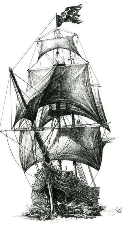 Pirate Ship Waves Tattoo, The Black Pearl Ship Drawing, Pirate Ship Back Tattoo, Pirate Tattoo Drawing, Ship Sketch Tattoo, How To Draw A Pirate Ship, Pirate Ship Art Drawing, Pirate Ships Drawings, Pirates Ship Drawing