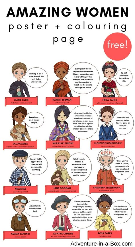 Amazing Women in History: Free Colouring Page + Poster. In celebration of women's history month, I'd like to share a free colouring page and a printable poster with you, featuring twelve amazing women and their inspiring quotes. #womenshistorymonth #womensempowerment #women #homeschool #homeschooling Women History Month Activities, Fun Facts About Earth, Womens Month, Women's History Month, Colouring Page, History Quotes, Women Poster, History For Kids, Women's History