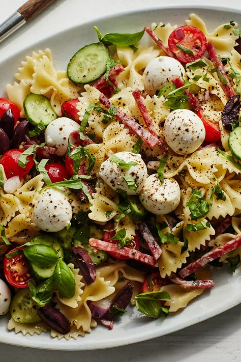 Pasta Salad Recipe - NYT Cooking Marinated Grilled Vegetables, Anchovy Pasta, Cauliflower Pasta, Vegetable Skewers, Asparagus Fries, Red Wine Vinaigrette, Cucumbers And Onions, Vegetable Noodles, Spinach Soup