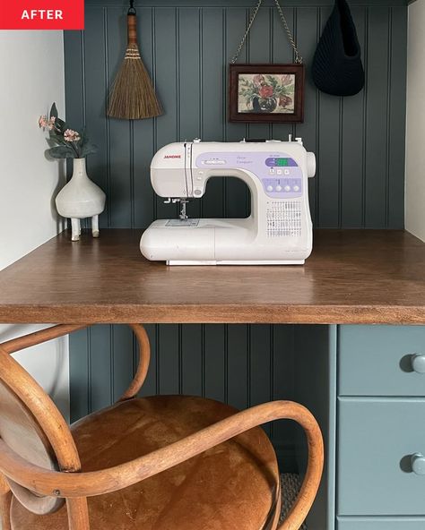 Sewing Desk In Bedroom, Sewing Nook In Closet, Sewing Nook In Bedroom, Closet Turned Nook, Turning A Closet Into A Nook, Closet Turned Book Nook, Spare Bedroom/sewing Room Ideas, Childhood Bedroom, Sewing Nook