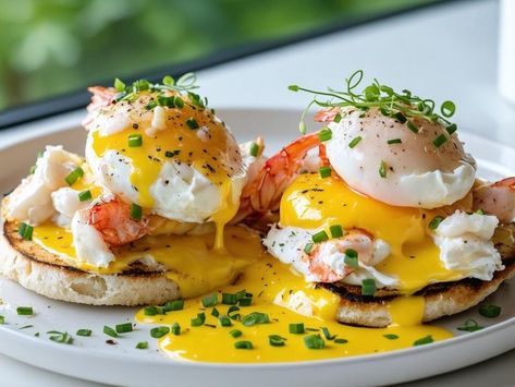 This Lobster Eggs Benedict Made My Mother-in-Law Finally Stop Talking 🍳 - NewsBreak Shrimp Eggs Benedict, Lobster Eggs Benedict, Lobster Eggs, Shrimp Eggs, Huevos Rancheros Recipe, Shrimp And Eggs, Buttermilk Fried Chicken, Lobster Meat, Food Content