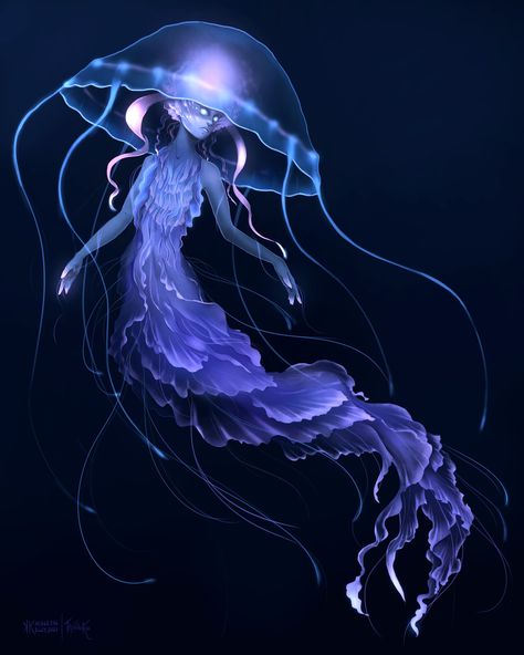 Fantasy Underwater Creatures, Water Creatures Drawing, Water Creatures Art, Water Creatures Mythical, Underwater Creatures Art, Jelly Fish Mermaid, Fantasy Water Creatures, Fantasy Sea Creatures, Jellyfish Oc