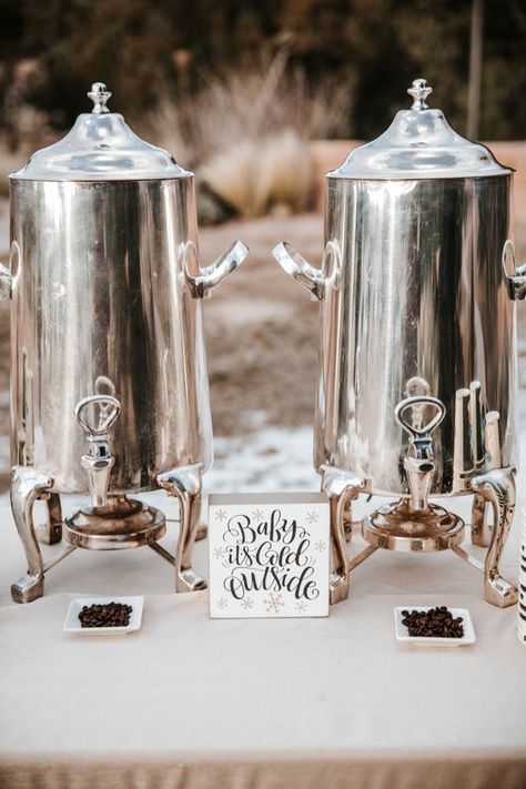 chocolate chips instead of coffee beans Wedding Hymns, Winter Wedding Reception, Coffee Bar Wedding, Hot Choco, Ski Party, Coffee Bar Ideas, Beverage Bar, Coffee Wedding, Candy Cart