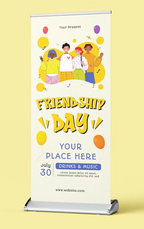 Friendship Day Rollup Banner Template AI, EPS, PSD Bunting Design Ideas, Roll Up Design Inspiration Rollup Banner, Event Banner Design, Roller Banner Design, Pull Up Banner Design, Standing Banner, Rollup Design, Standing Banner Design, Roll Up Banner Design