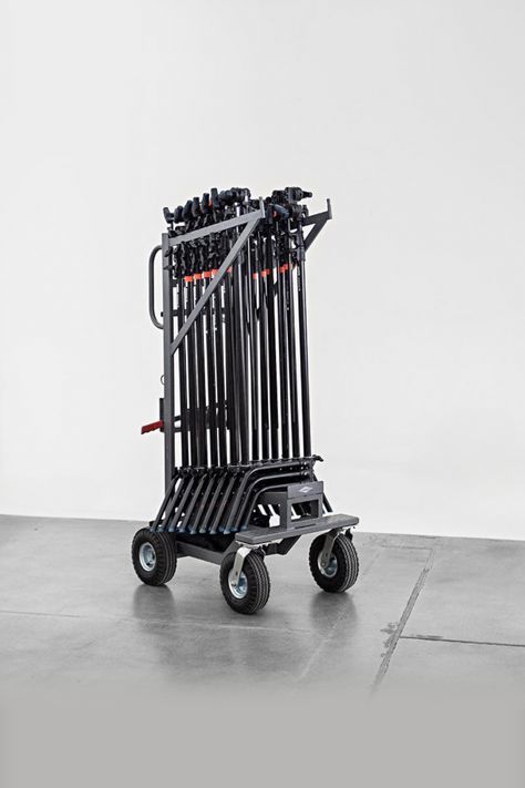 C-Stand Quad Cart with stands C Stand Storage, Camera Equipment Storage, Picture Tv, Photo Studio Equipment, C Stand, Photography Set Up, Film Equipment, Hollywood Film, Industrial Design Furniture