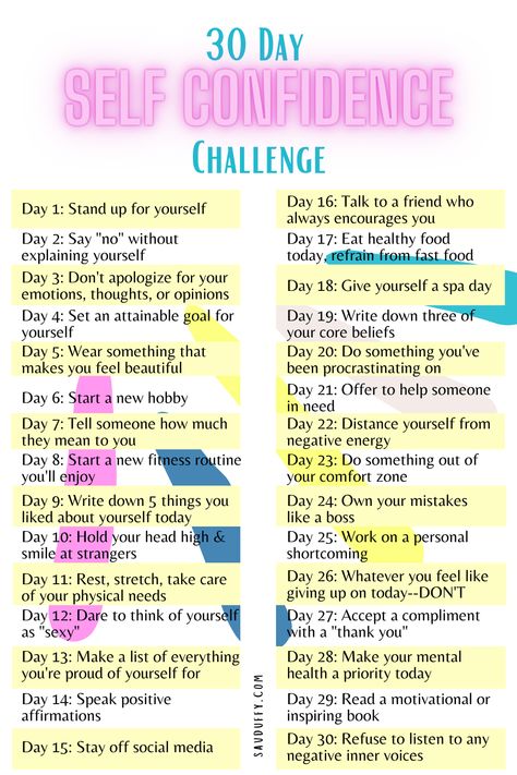 30 Day Self Confidence Challenge | Of Good Report Blog by Sav Duffy | Has your self confidence been feeling low lately? If you’re feeling full of self doubt and need a confidence boost, this 30 day self improvement challenge can help you push past your insecurities to remember how freakin’ awesome you really are. It’s full of personal development tips and simple self care ideas to increase your self love. Head to the blog to dive into the challenge! How To Grow Confidence, How To Be Confident, Self Confidence Challenge, Self Confidence Building, Confidence Challenge, Confidence Activities, 2023 Lifestyle, Change Challenge, Improve Self Confidence