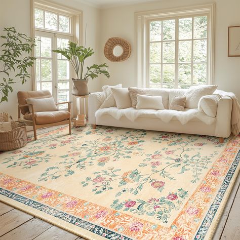 Cute Rugs For Bedrooms Boho, Vintage Living Room Rug, Cottage Core Rugs, Kitchen Area Rug, 8x10 Area Rugs Living Rooms, Cottage Core Apartment Decor, Rugs On Carpet Bedroom, Boho Interior Design Living Room, Cute Area Rugs