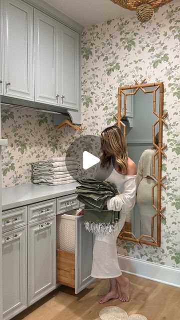 Lacey Karasik 🌿Home Decor on Instagram: "Comment ‘laundry’ to receive links to shop this grandmillenial inspired laundry room! 
.
Back story on dryer: our dryer is sending out the wrong error code so we had to replace the mother board less than 6 months ago….Aaaaand  I can’t for the life of me remember which company we used 😬😫 so we had to replace it again! Let my mistake be your lesson 🫣 This has been one expensive dryer! Both repairmen have said this never happens with LG products, so I must just be lucky! Hoping it doesn’t break on us again any time soon 🤞🏻
.
Blue paint color: Chelsea Blue at 25% lighter 
.
#laundry #laundryroom #laundryroomdecor #laundryroommakeover #laundryroomorganization #laundryroomhacks #laundryroominspo #laundryroommusthaves #clothingorganization #laundryin Grandmillenial Laundry Room, Green Laundry Room, Elegant Laundry Room, Blue Paint Color, Laundry Room Hacks, Chelsea Blue, Green Laundry, My Mistake, Mother Board