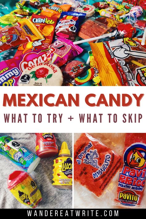 Text: Mexican Candy-- what to try and what to skip; photos of mexican candies Mexican Candy Charcuterie Board, Candy Chamoy, Mexico Candy, Mexican Candy Bar, Lucas Candy, Mexican Candies, Mexico Bucket List, Places To Visit In Mexico, South America Travel Destinations