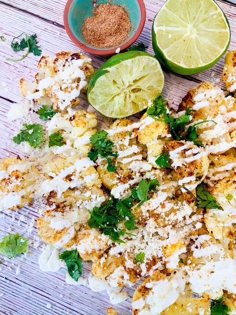 Mexican Street Corn Style Cauliflower, Mexican Street Style Grilled Cauliflower, Multi Colored Cauliflower Recipes, Mexican Street Corn Cauliflower, Cauliflower Street Corn, Peruvian Cauliflower, Elote Cauliflower, Mexican Street Cauliflower, Street Cauliflower