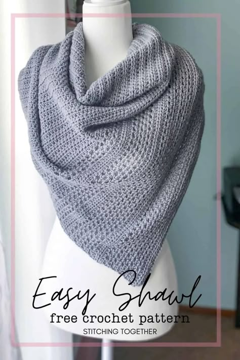 Gorgeous easy crochet shawl that can be worn as a triangle scarf or traditional shawl. Get the easy crochet shawl pattern free from Stitching Together. Easy Crochet Shawl Pattern, Easy Crochet Shawl, Crochet Triangle Scarf, Crochet Shawl Pattern, Crochet Shawl Pattern Free, Mode Crochet, Crochet Triangle, Start Knitting, Crochet Shawls And Wraps