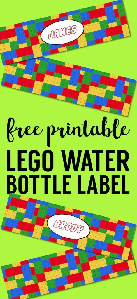 Free Printable Lego Water Bottle Labels. Bottle Wrappers for fun easy lego party decor. Lego birthday party ideas that are cheap and easy. #papertraildesign #freepartyprintables #legodecor #legoparty Water Bottle Labels Free, Printable Lego, Lego Themed Party, Lego Theme, Lego Mario, 6 Birthday, Trail Design, Bottle Wrappers, Lego Birthday Party