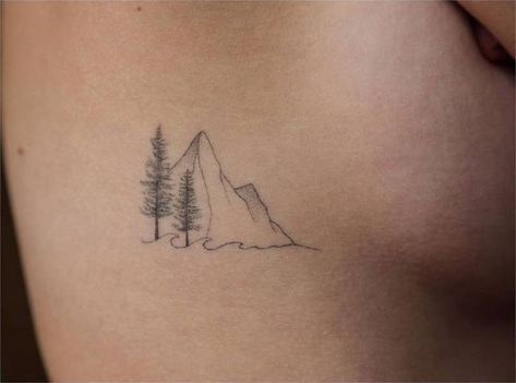 Mountain Tatoos Small Arm, Forrest Tattoo Designs Women, Countryside Tattoo, Seattle Tattoo Ideas, Small But Meaningful Tattoos, Oregon Tattoo Ideas, Twilight Inspired Tattoos, Minimalist Nature Tattoos, Moutain Tattoos