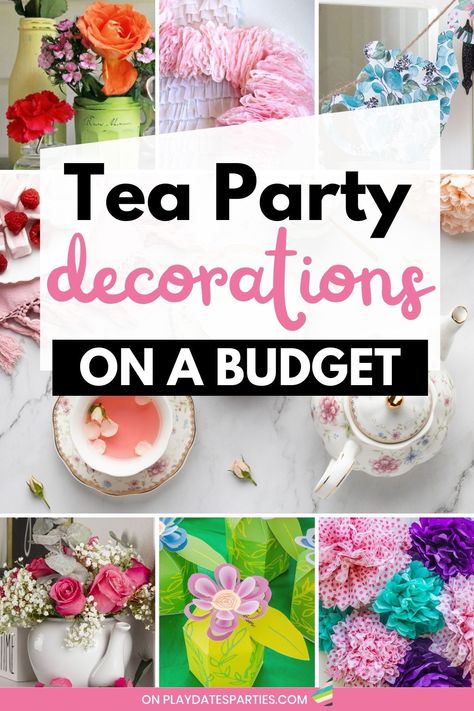 Tea parties are such a fun way to celebrate the holidays - especially when you have gorgeous DIY tea party decorations like these. With versatile ideas like these, you'll be ready for a tea party any time of year: Spring, summer, winter, Mother's Day, Easter, and even Christmas. Don't forget to grab our tips for planning and making tea party decorations, and to grab your free printable party planner while you're here. Tea Party For Senior Citizens, Decorations For A Tea Party, Ladies Party Decoration Ideas, Women's Tea Party Ideas, Tea Party Table Themes, Tea Party Decorating Ideas, Tea Party Dollar Tree, High Tea Party Decorations Diy, High Tea Party Ideas Table Settings