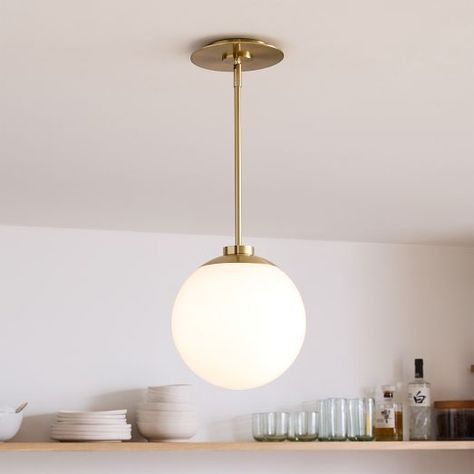 Modern Pendant Lighting | West Elm Milk Glass Pendant Light Kitchen Island, One Pendant Over Island, Milk Glass Pendant, Milk Glass Pendant Light, Glass Pendant Lighting Kitchen, Globe Light Fixture, Gold Milk, Kitchen 2024, Modern Pendant Lighting