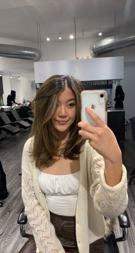 Medium Hair Balayage Asian, South East Asian Hair Color, Hair Color Ideas Filipina, Medium Brown Hair Asian, 90s Layered Hair Asian, Asian Subtle Highlights, Hair Layers Asian, Short Hair Balayage Asian, Brown Balayage Medium Length