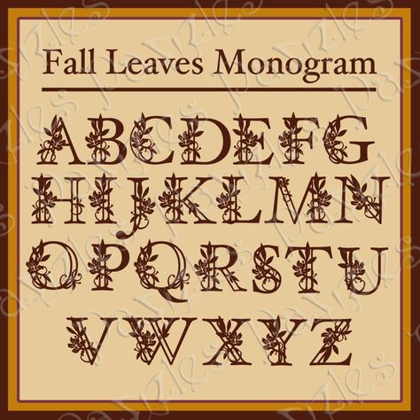 An elegant monogram with a fall theme that you can use to dress up your home. Would also be gorgeous for weddings! A leafy vine winds around each letter of the alphabet in this ready-to-cut font! Vine Lettering Alphabet, Autumn Font, Leaf Letters Alphabet, Autumn Fonts Alphabet, Vine Monogram Font, Fall Fonts, Leaf Monogram, Writing Fonts, Stencil Font