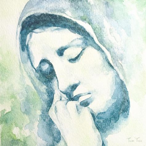 Tom Yao on Instagram: “Our Lady of Sorrows, watercolor. The commission work for the 2017 HSP gala was based on this piece. #catholic #rosary #blessedmother…” Virgin Mary Watercolor Paintings, Mother Mary Watercolor, Rosary Watercolor, Our Lady Of Sorrows Art, Virgin Mary Watercolor, Mary Watercolor, Lady Of Sorrows, Our Lady Of Sorrows, Catholic Rosary