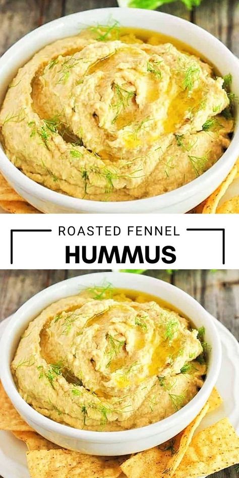 A unique hummus recipe using roasted fennel, surprise your guests this holiday with this tasty hummus recipe! Unique Hummus Recipe, Vegetarian Dip, Lemon Hummus, White Bean Hummus, Hummus Recipe Homemade, Vegan Salad Dressing, Roasted Fennel, Make Hummus, Homemade Hummus