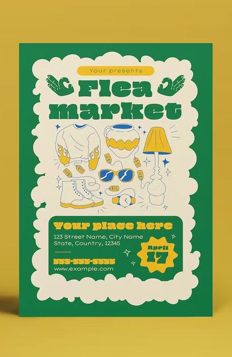 Flea Market Poster Design, Flea Market Flyer, Flea Market Poster, Flea Market Design, Professional Flyer Design, Posters Conception Graphique, Marketing Poster, Creative Flyer Design, Pop Up Market