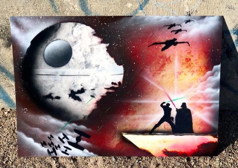 Star Wars Art Diy, Star Wars Art Painting, Luke Skywalker Darth Vader, Star Wars Art Drawings, Spray Paint Artwork, Water Paint Art, Star Wars Wall, Star Wars Wall Art, Star Wars Painting