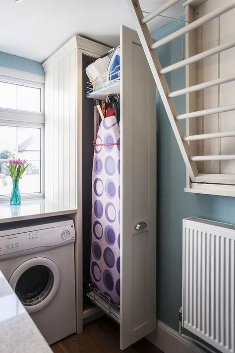 Pull out laundry room cabinet with ironing board Diy Lavanderia, Laundry Room Organization Storage, Laundry Room Storage Shelves, Laundry Room/mud Room, Small Laundry Room Organization, Room Storage Diy, Farmhouse Laundry, Laundry Room Cabinets, Laundry Room Remodel