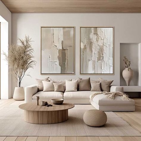 As a furniture designer, I can’t stress enough the importance of personalized pieces, I believe your home should be as unique as you are. At DDL Custom Furniture, we transform your vision into reality. No more compromising on style or quality each piece is meticulously crafted to perfection, reflecting your distinct taste. 🌟 Make your home a reflection of you. 🌟 #homedecor #interiordesign #furniture #interiorstyling #homedecorinspiration #kramervillefurniture #kramervillecorner #kramervil... Living Pequeños, House Vibes, Beige Living Rooms, Plaster Wall Art, Set Of 2 Wall Art, Deco Salon, Neutral Living Room, Beige Walls, Linen Canvas