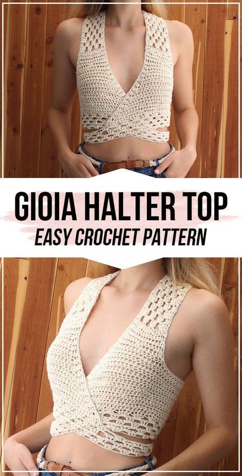 Crochet Top - Crochet Patterns - Crochet Project Easy Crochet Halter Top, Crochet Wrap Top, Crochet Halter Top Pattern, Halter Top Pattern, Summer Top Pattern, Crochet Wearables, Crochet Halter Top, Crop Top Pattern, Barefoot Sandal