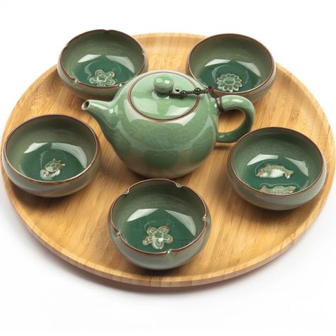 Smaragd Green, Gong Fu Cha, Quirky Kitchen Decor, Chinese Tea Pot, Wabi Sabi Ceramics, Chinese Tea Cups, Chinese Tea Set, Tea Estate, Chinese Aesthetic