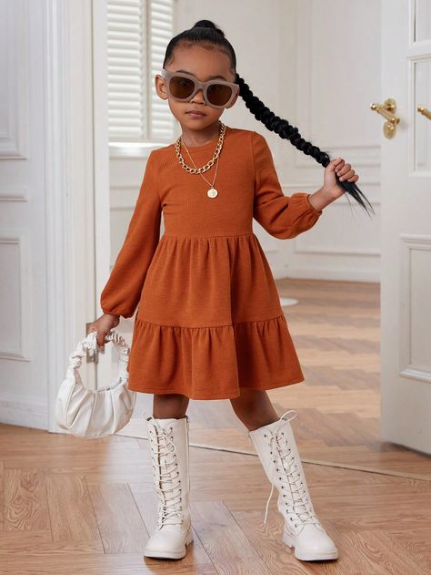 SHEIN Kids Cooltwn Young Girl Solid Ruffle Hem A Line DressI discovered amazing products on SHEIN.com, come check them out! Sports Streetwear, Baby Bunting, Girls Fall, Baby Fits, Girls Fall Outfits, Mocha Brown, Sport Dress, Girls Wardrobe, Cute Fall Outfits