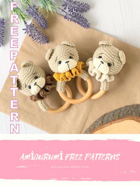 Amigurumi Bear Baby Rattle Free Crochet Pattern - Amigurumi SDBES Bear Patterns Free, Crochet Bear Patterns, Tutorial Amigurumi, Amigurumi Bear, Crochet Baby Toys, Crochet Animals Free Patterns, Crochet Business, Amigurumi Tutorial, Bead Sewing