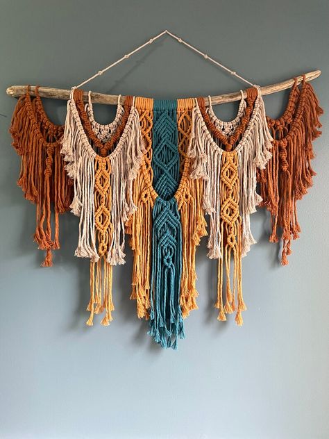 MACRAME Wall Hanging, Surya With Burnt Orange - Etsy Canada Colorful Macrame Wall Hangings, Macrame Colorful, Orange Macrame, Sunset House, Macrame Crafts, Macrame Style, Diy Boho Decor, Macrame Wall Hanging Diy, Wall Hanging Diy